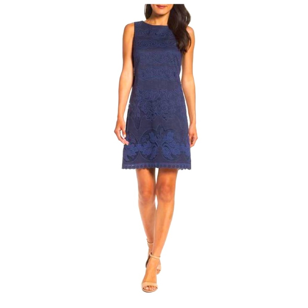 Eliza J Sleeveless Lace A-Line Dress in Navy